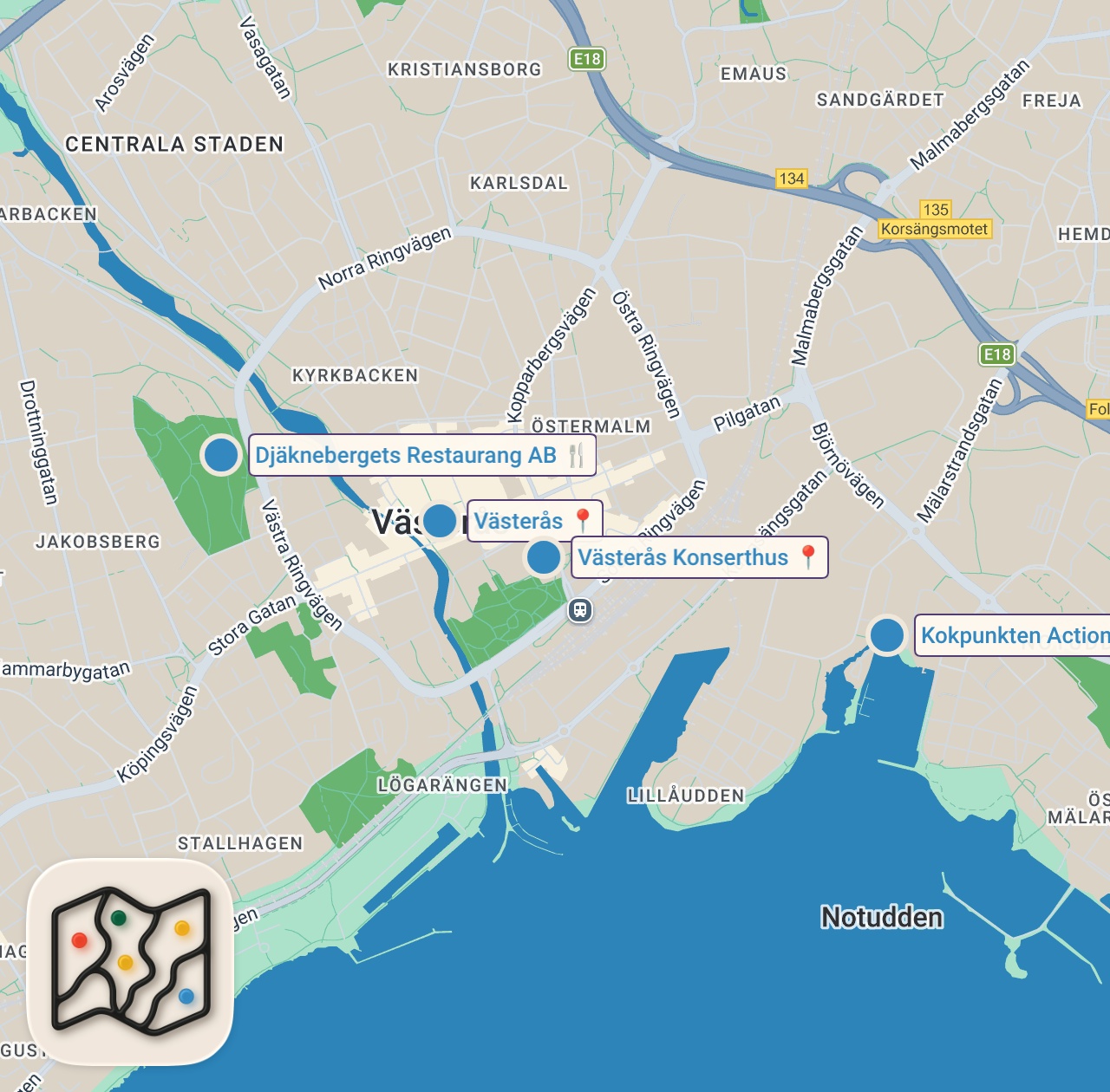 Map of 5 spots from De 10 bästa platserna att besöka i VÄSTERÅS 🇸🇪