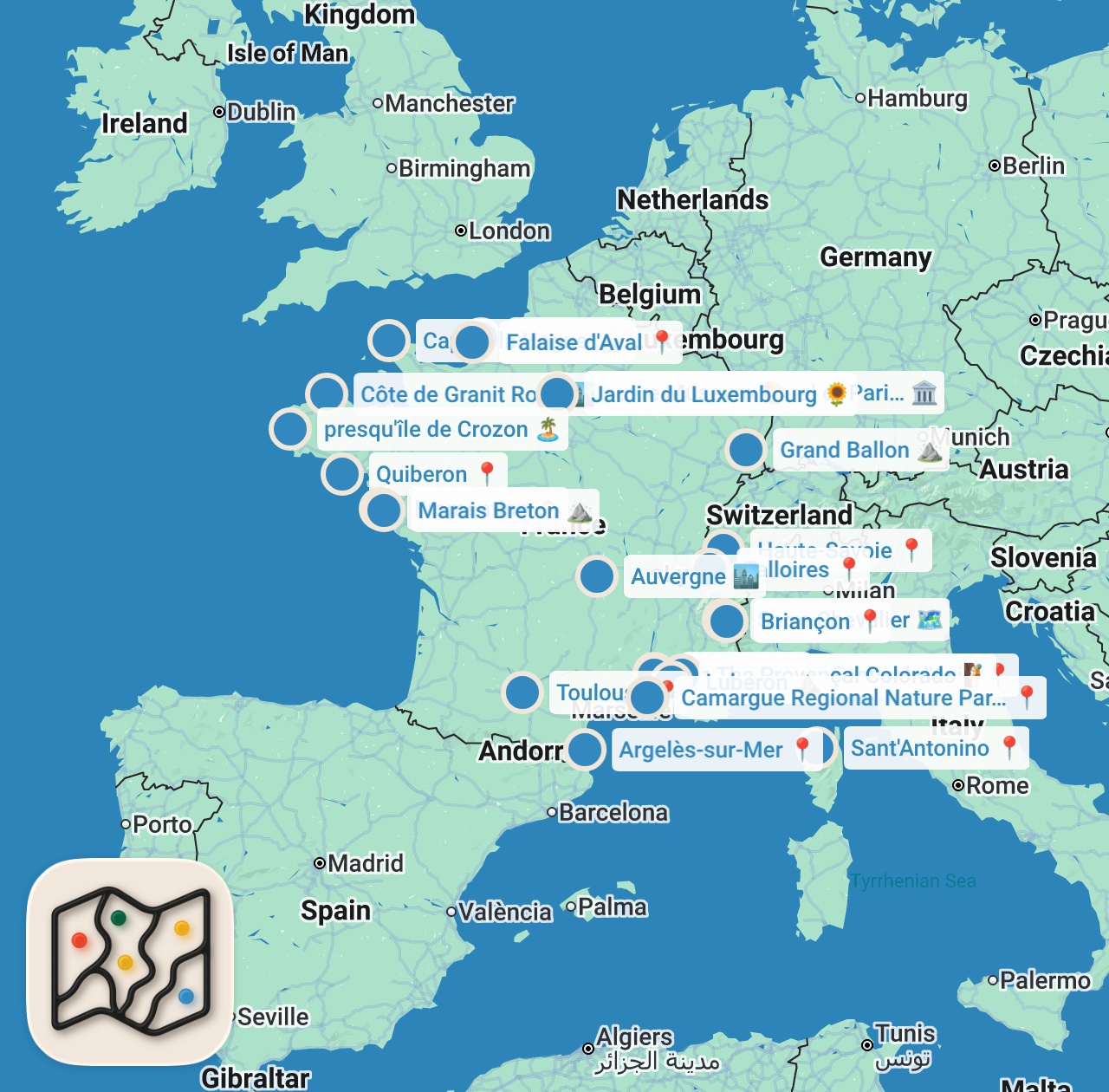 Map preview for Où voyager en FRANCE en fonction des mois de l'année