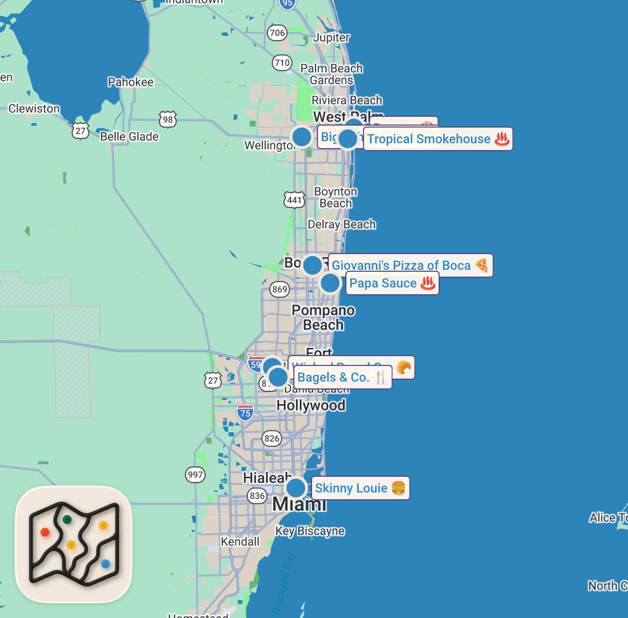 Map preview for The Best Restaurants in South Florida (My Top Favorites)