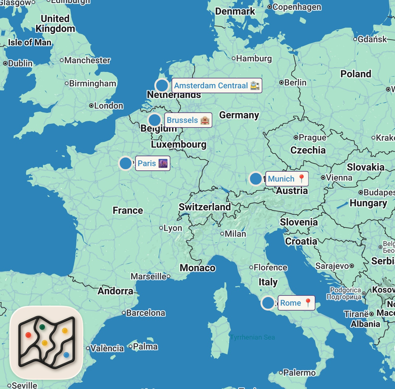 Map of 5 spots from The ULTIMATE Paris Food Tour - 18 Must-Try Dishes! (baguette, beef bourguignon, crepes & more)