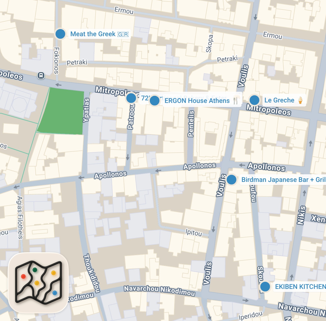 Map preview for ATİNA LEZZET REHBERİ | 8 Farklı Mekanda En Kapsamlı Rehber – Ayaküstü Lezzetler