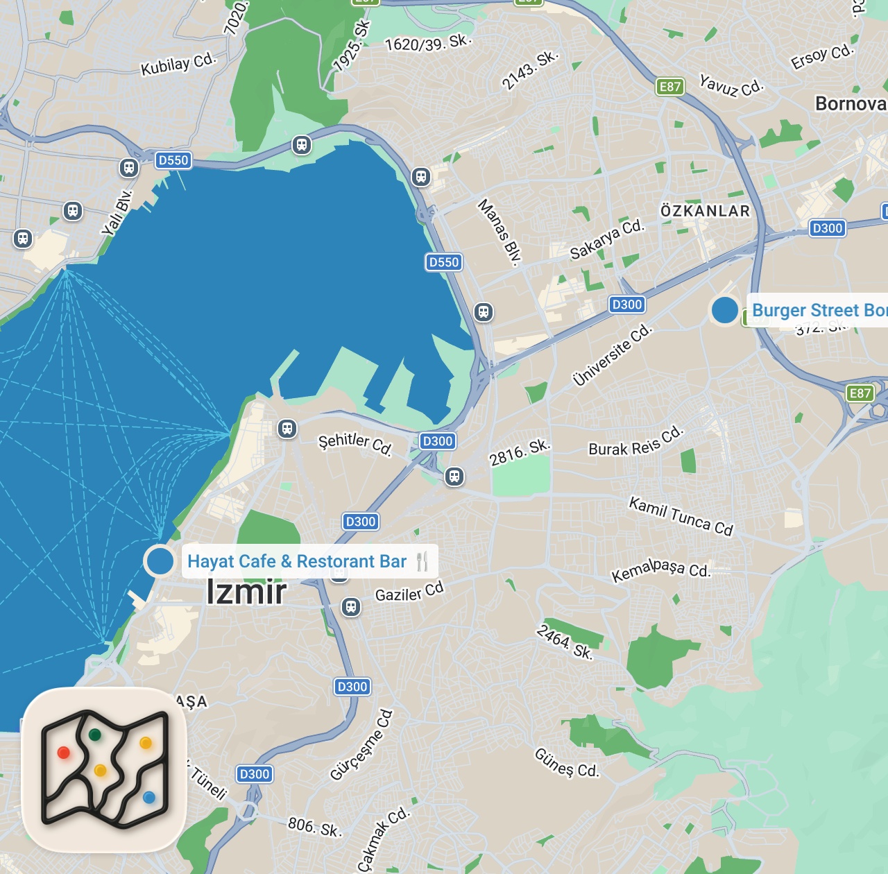 Map preview for İzmir'in En İyi Burgerleri! - Oğuz Yenihayat 