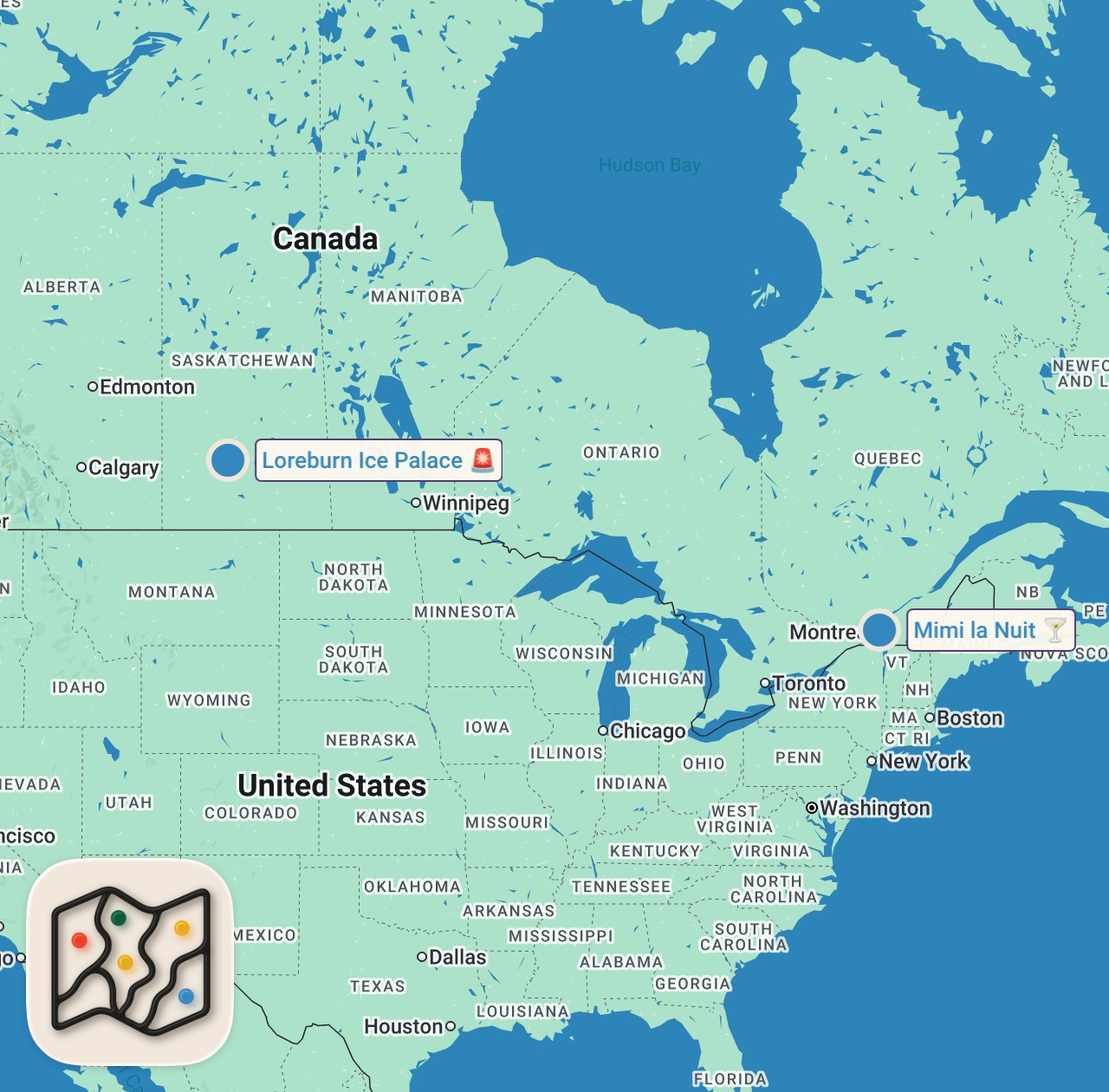Map of 2 spots from BEST BLOOPERS FROM QUEBEC TRAVEL VLOGS