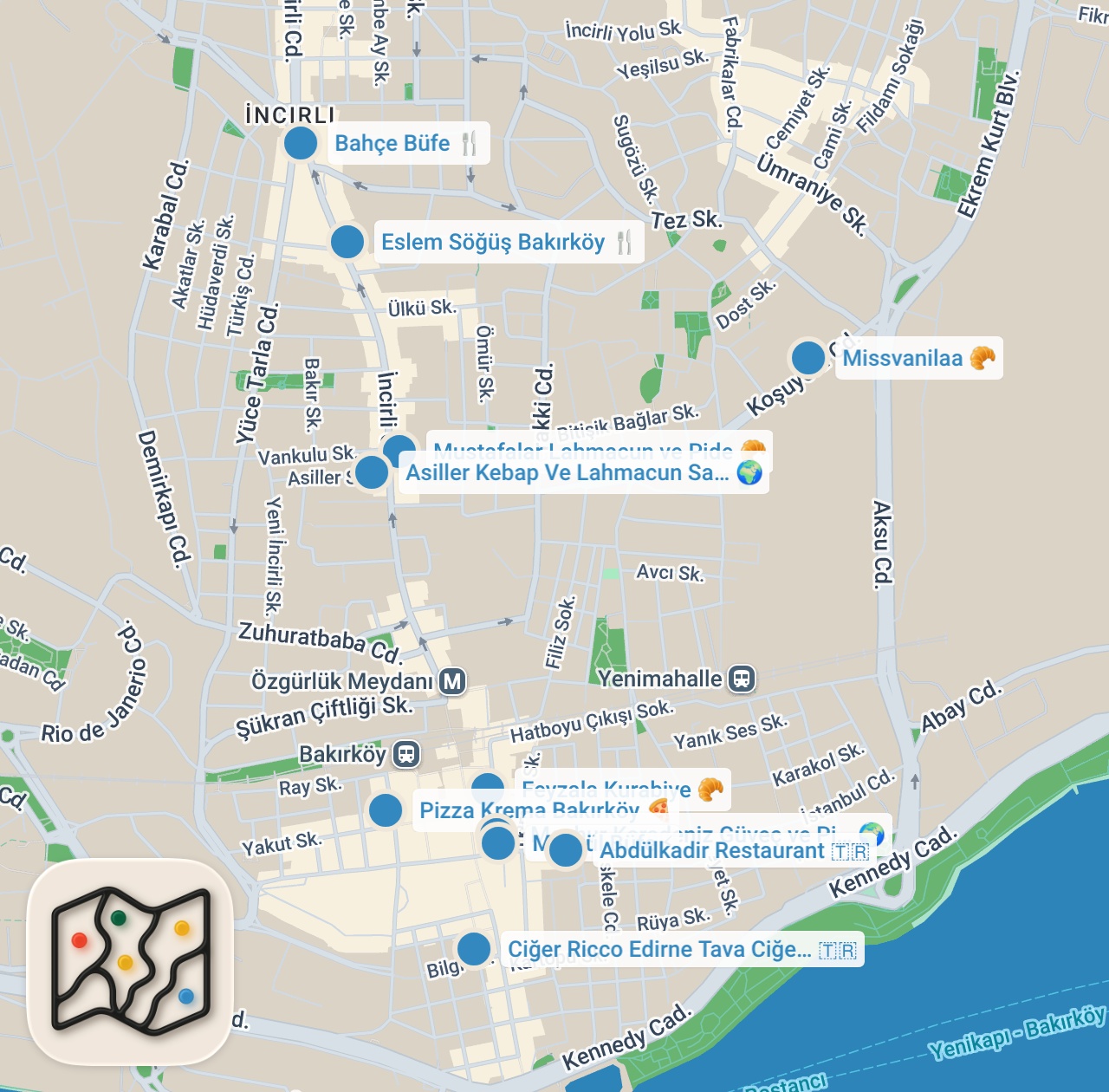Map preview for İSTANBUL BAKIRKÖY’DE 1 GÜNDE NE YENİR!!!