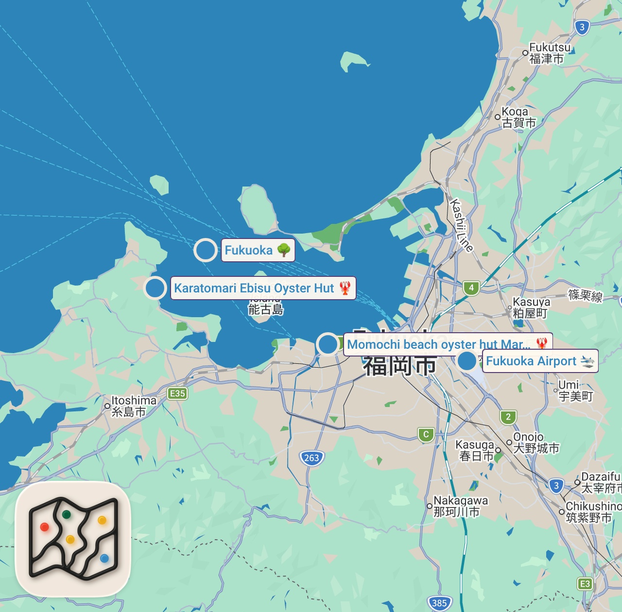 Map of 4 spots from Record-Breaking ABALONE SASHIMI!! Freshest Japanese Food - Seafood Oyster Huts!!