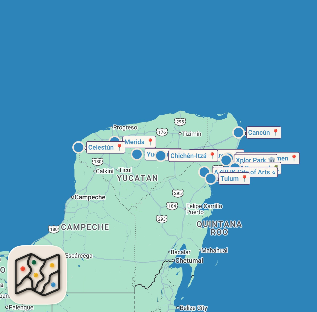 Map of 13 spots from Mexiko mit Sarazar: Roadtrip durch Yucatán, Mexico City und mehr | ARD Reisen