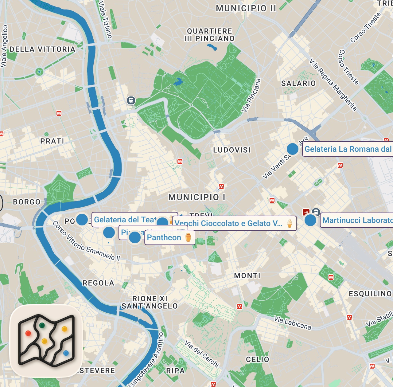 Map of 6 spots from Searching for the BEST GELATO in ROME