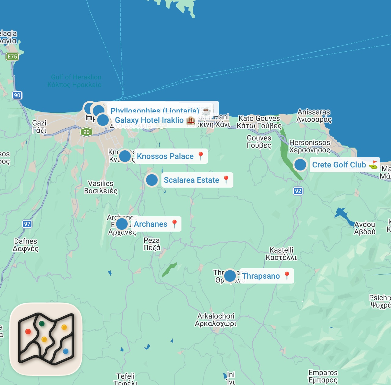 Map preview for Girit Seyahat Rehberi 🇬🇷 | Heraklion’da Gezilecek Yerler, Bougatsa, Knossos & Taverna Keyfi
