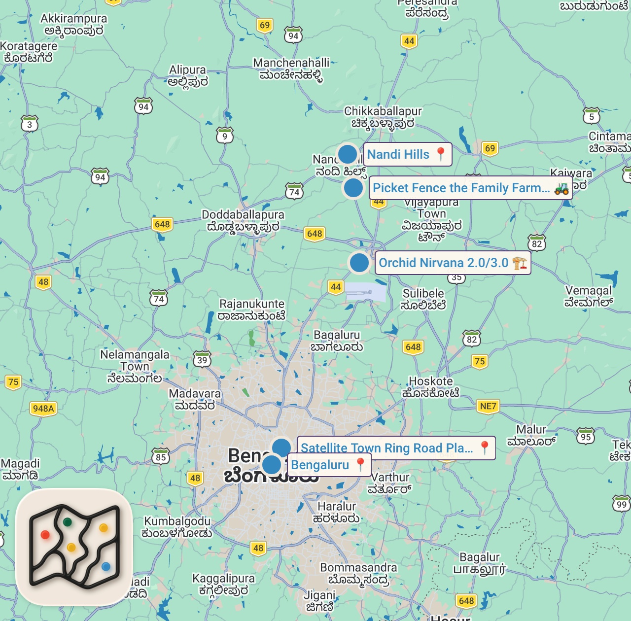 Map preview for RoadTrip 2026 | Bengaluru to Chikkaballapur District | Picket Fence the Family Farm | Roving Couple