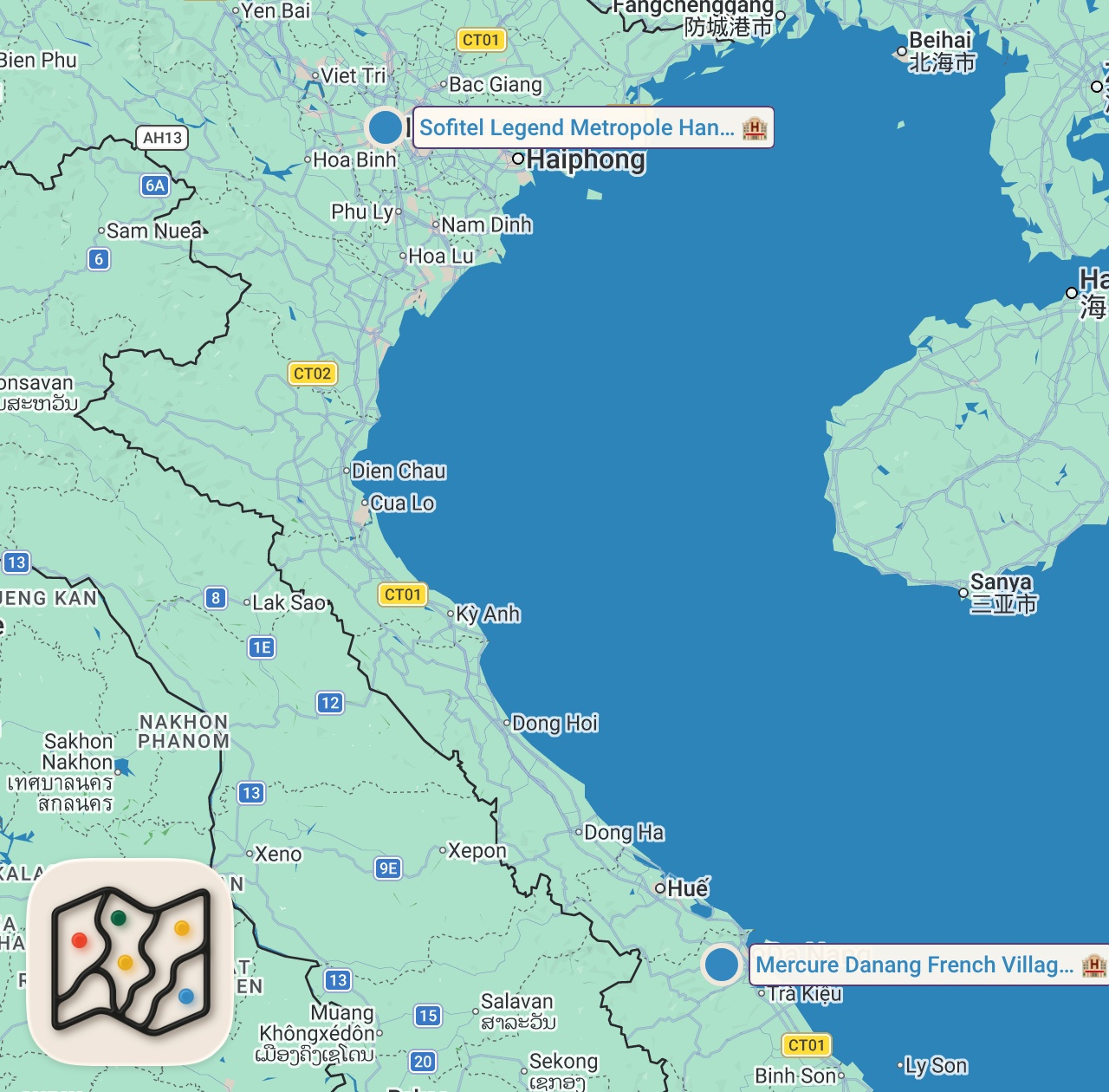 Map of 3 spots from I Went to Hanoi for the Food 🇻🇳