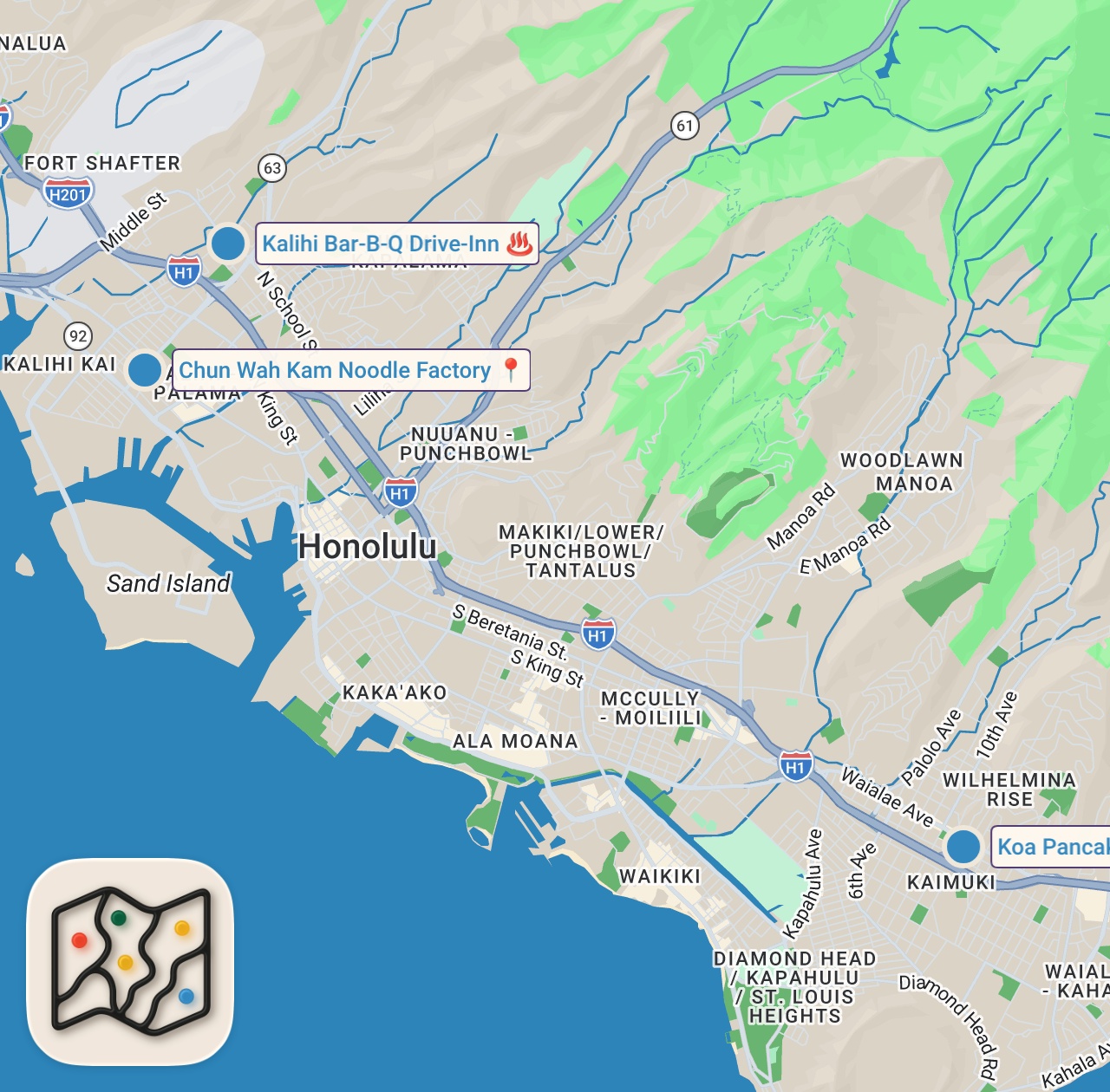 Map of 3 spots from CHEAP EATS in Honolulu! ||  [Oahu, Hawaii] Local Affordable Spots!