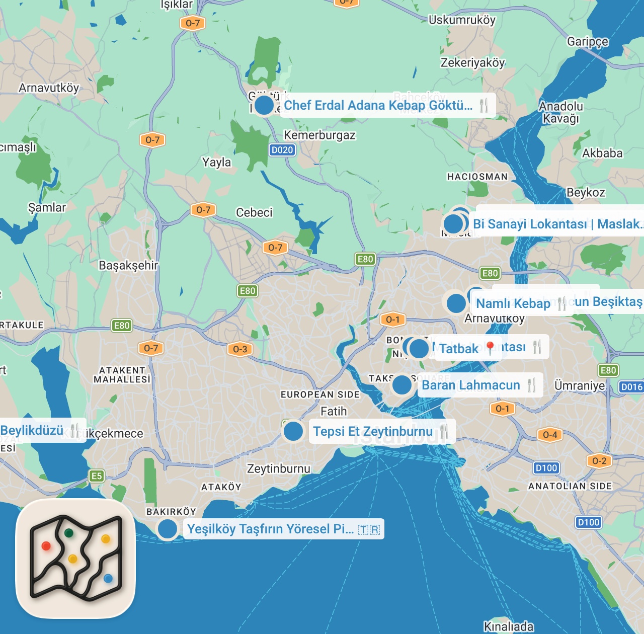Map preview for İSTANBUL'UN EN İYİ LAHMACUNLARI (Çok lezzetli 13 lahmacun tavsiyesi) - Ayaküstü Lezzetler