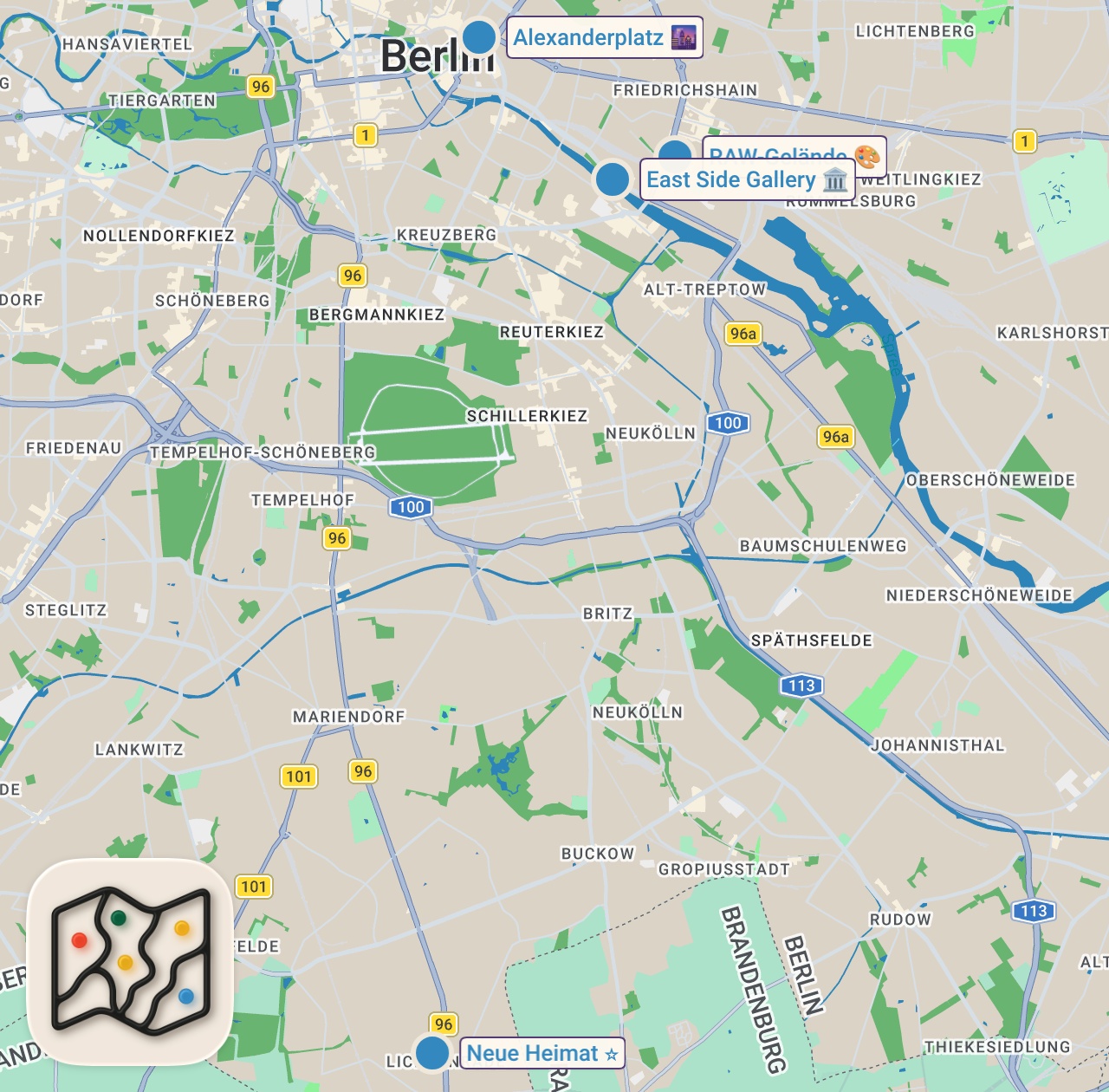 Map of 5 spots from The Ultimate East Berlin Germany Travel Guide