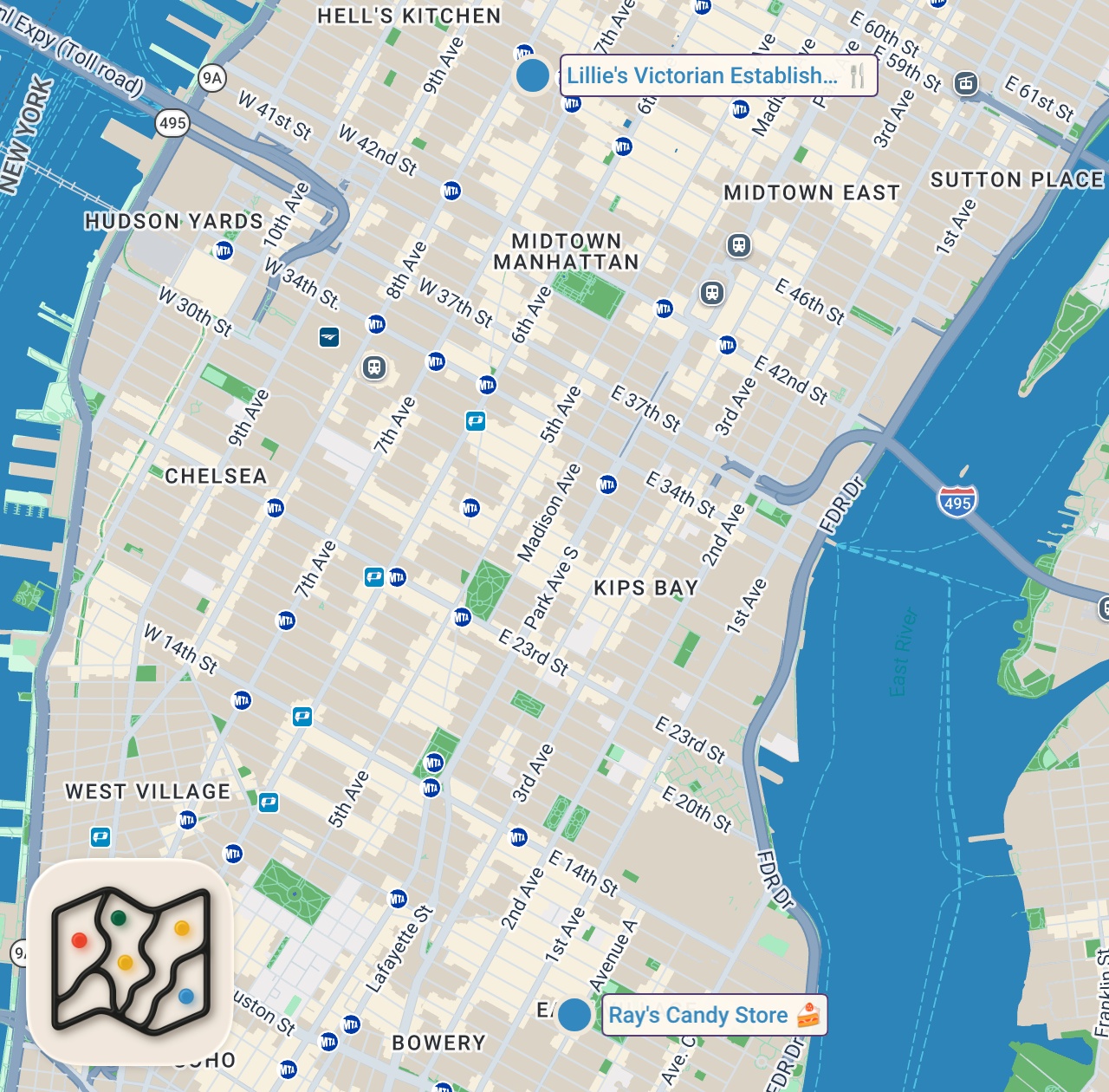 Map of 2 spots from Eating at random strangers FAVORITE RESTAURANTS in NYC #shorts