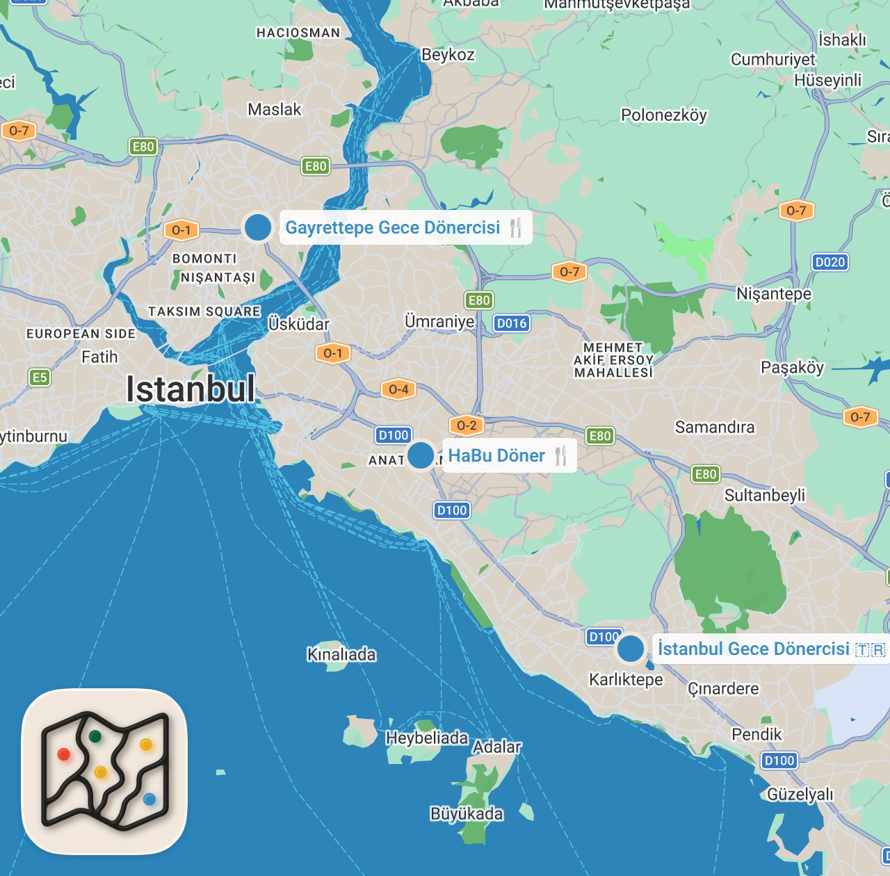 Map preview for İstanbul Gece Dönercileri - Ayaküstü Lezzetler