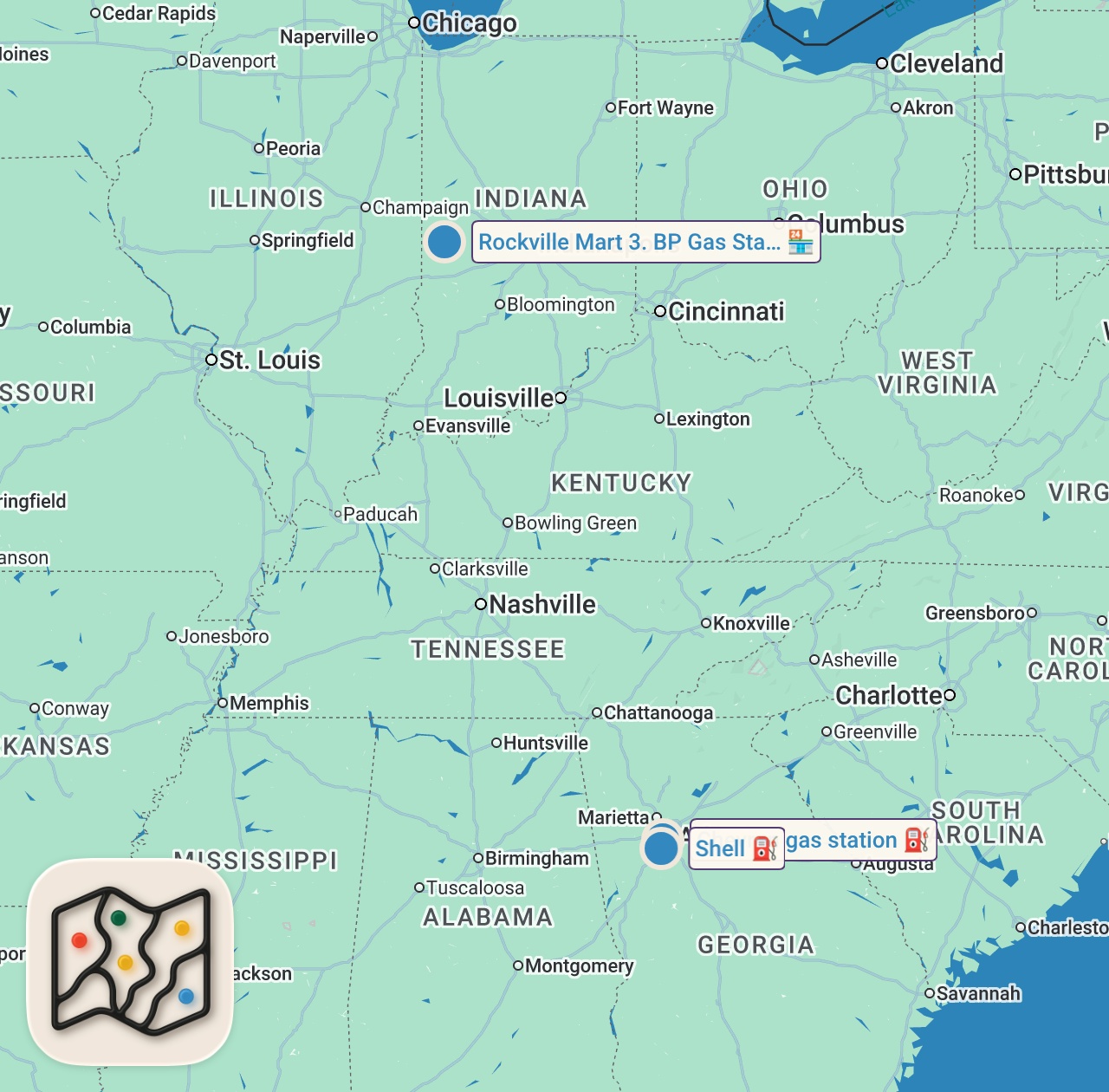 Map preview for Eating Gas Station Food For 24 Hours in Atlanta