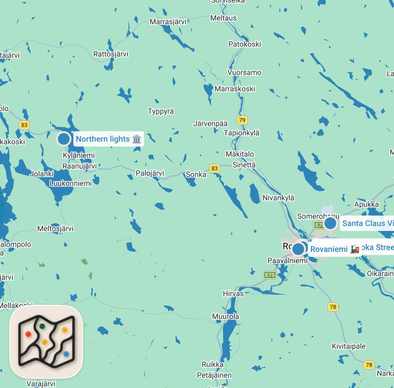 Map preview for ROVANIEMI in December (Watch before coming here) 3 days in Lapland Finland 🇫🇮