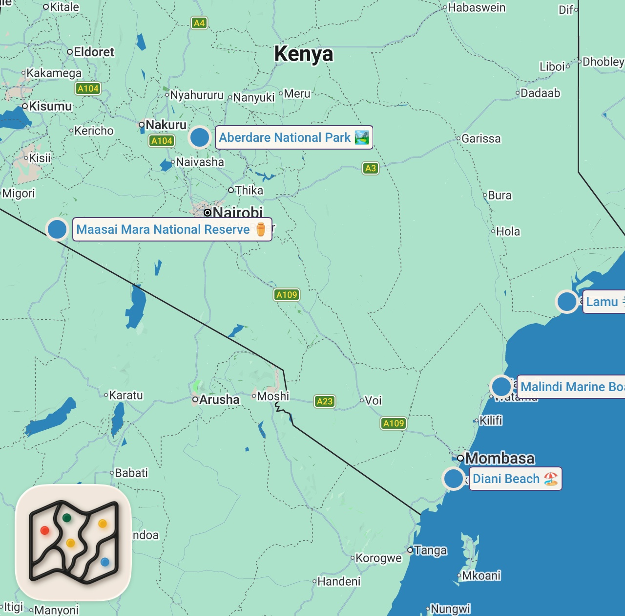 Map of 5 spots from Solo In The Most Dangerous Neighborhood In Nairobi, Kenya - Finding Humanity & Hospitality In Kibera