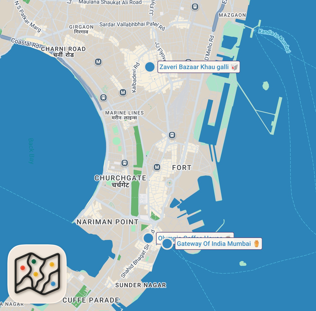 Map preview for 30 Must Eat Street Foods in MUMBAI 🇮🇳 Best VEGETARIAN food + HALAL food in Mumbai, India