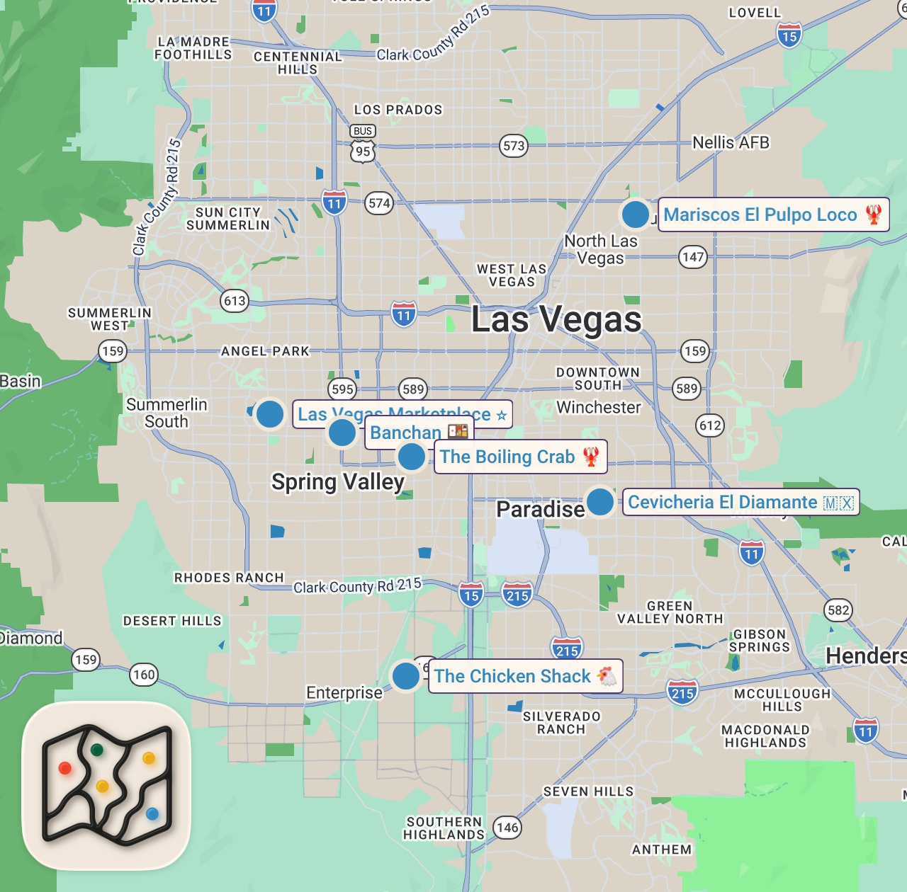 Map of 6 spots from I Tried Facebook Marketplace Food in Vegas