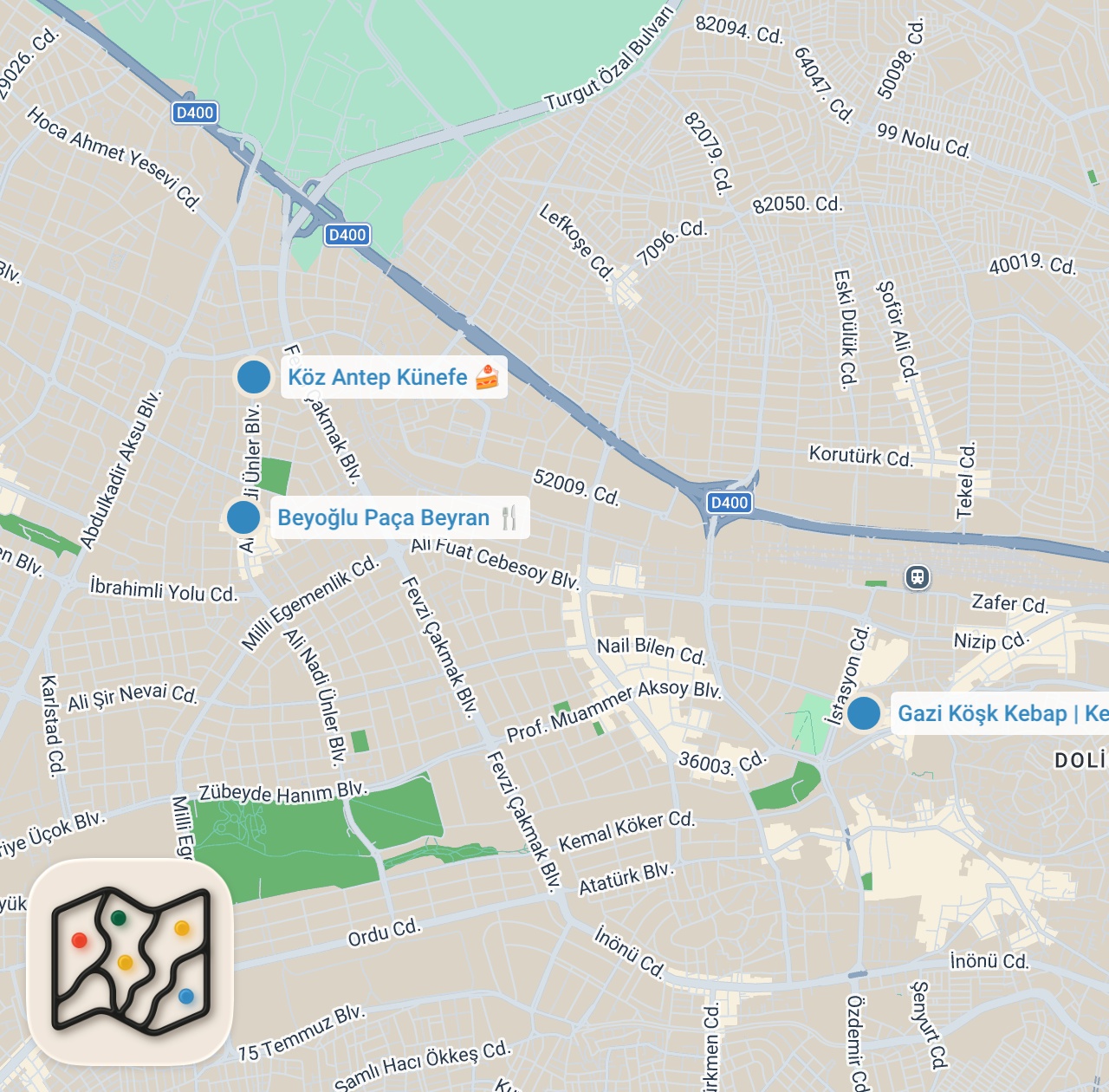 Map preview for Gaziantep Gece Lezzetleri | Beyran, Künefe, Ciğer Kavurma - Ayaküstü Lezzetler