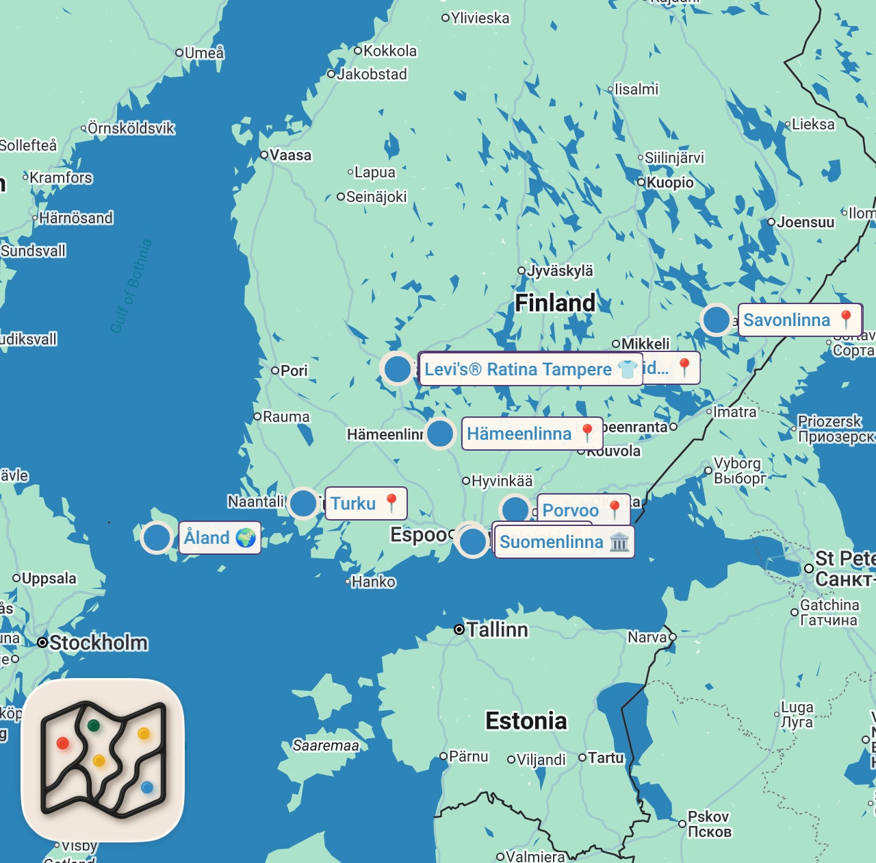 Map of 20 spots from 10 Best Places To Visit  In Finland | Finland Travel Guide