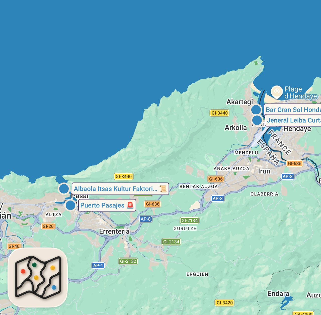 Map of 4 spots from BEAUTIFUL BASQUE COAST | Europe's Hidden Gem
