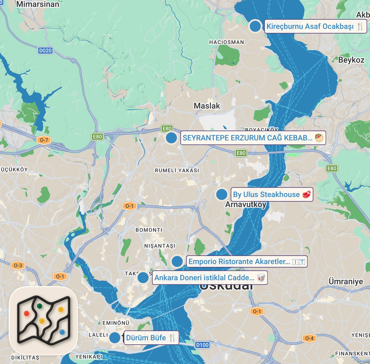 Map of 6 spots from İstanbul'da Ete Doyduk! - Ayaküstü Lezzetler | Canlı Yayın