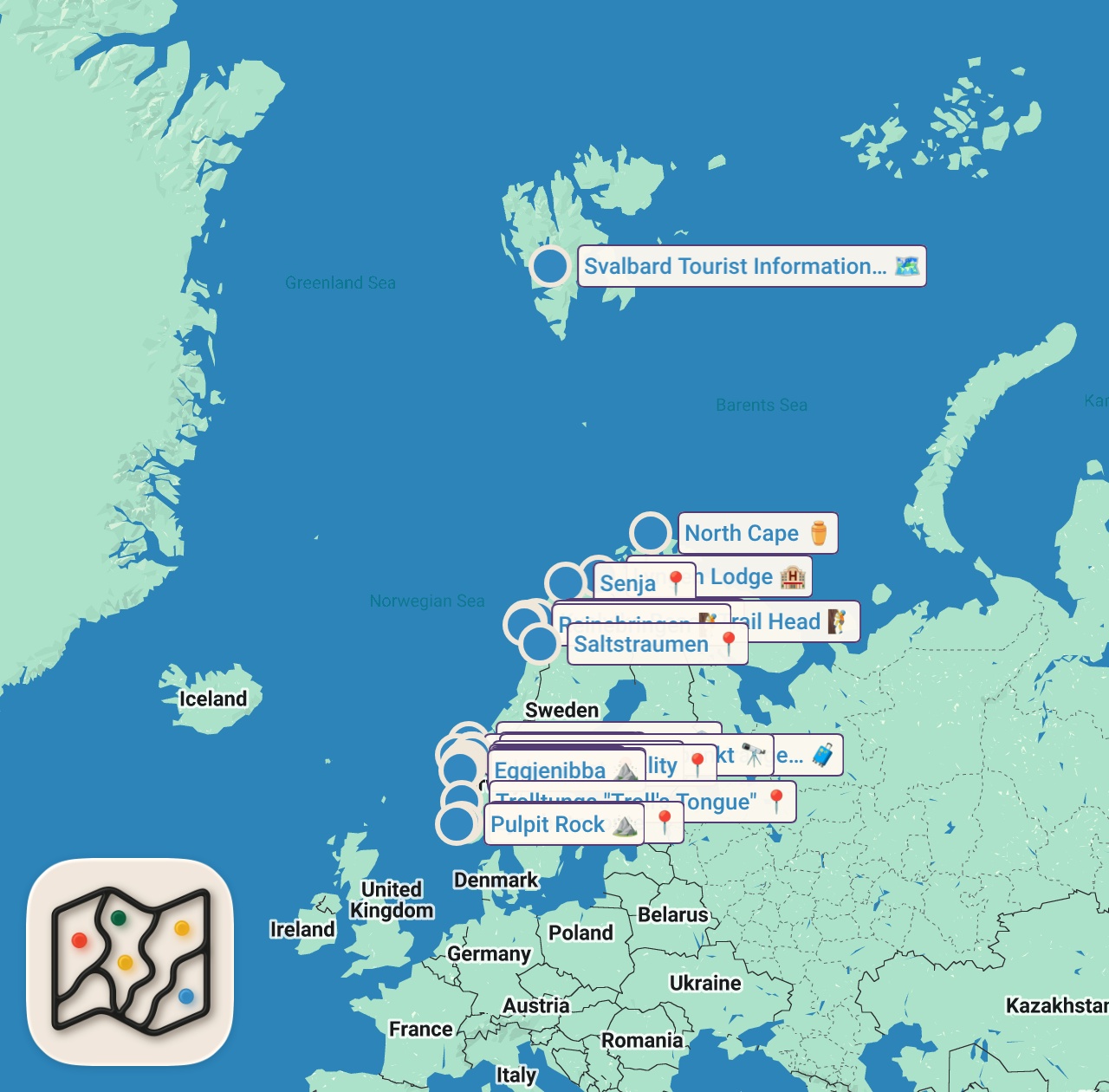 Map of 22 spots from Top 25 Places To Visit in Norway - Travel Guide
