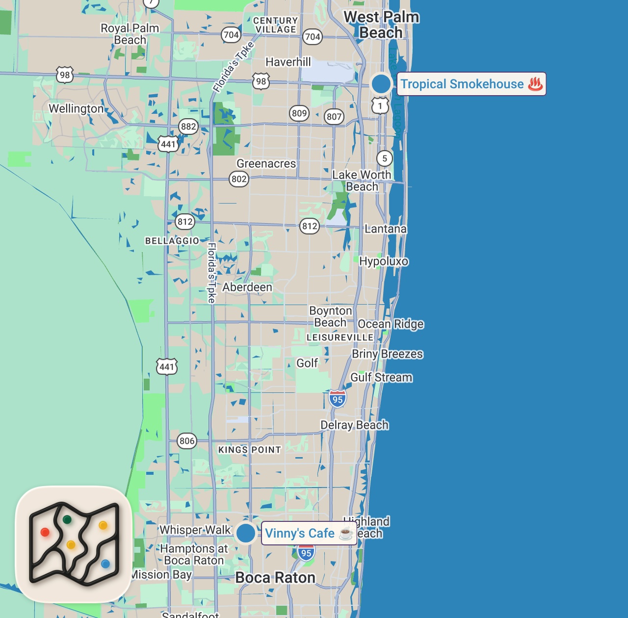 Map of 2 spots from Letting My Subscribers Decide Where I Eat For 24 Hours...