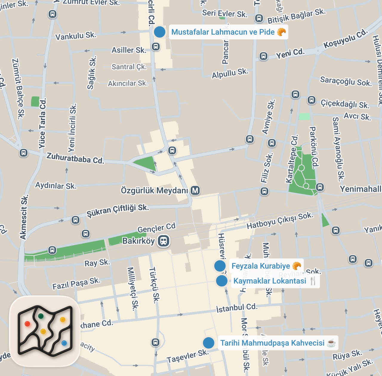 Map preview for BAKIRKÖY LEZZETLERİ: Tarihi Esnaf Lokantası, Çıtır Lahmacun ve Elmalı Kurabiye | Oğuz Yenihayat