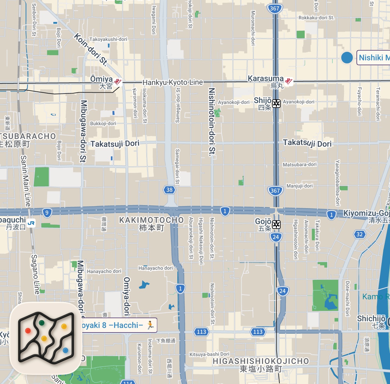 Map of 2 spots from $100 Japanese Street Food Challenge in Kyoto!!