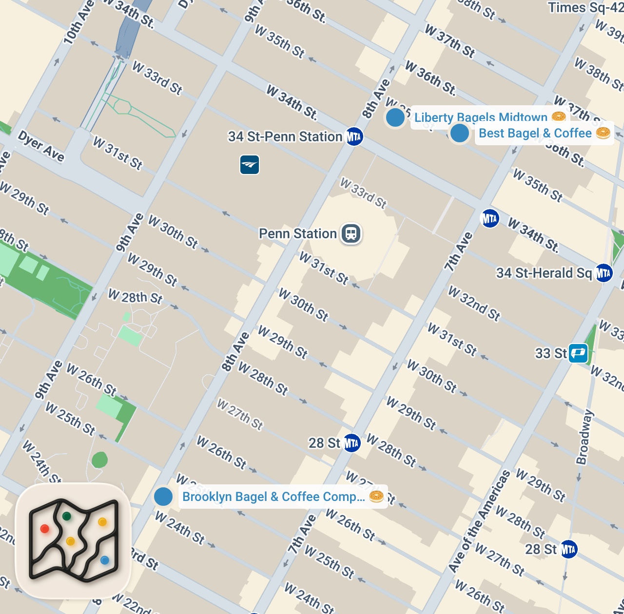 Map preview for 3 MUST-TRY Bagel Shops in New York City!