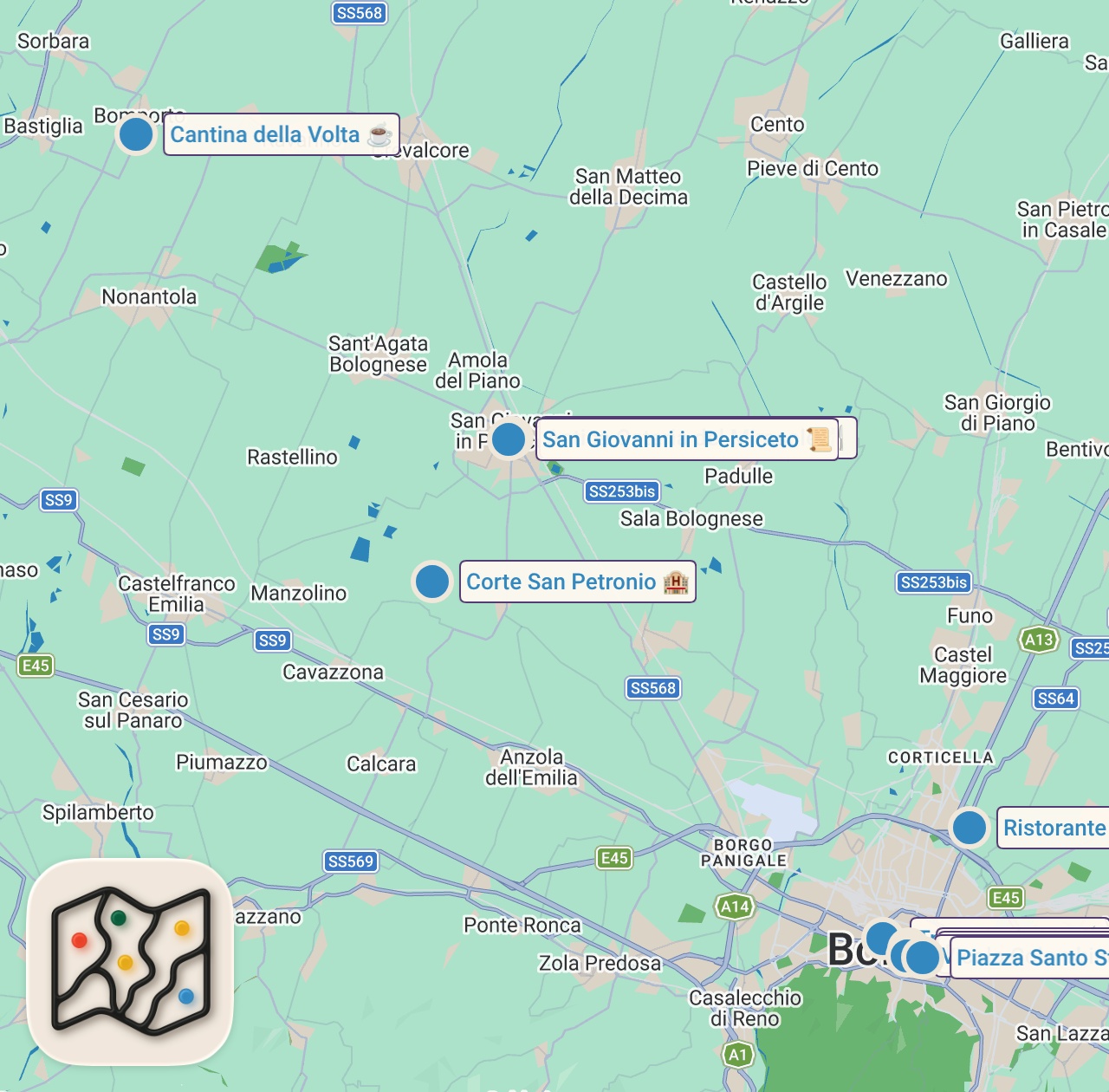 Map of 10 spots from I piatti DA NON PERDERE se vieni a BOLOGNA 🍝🍷