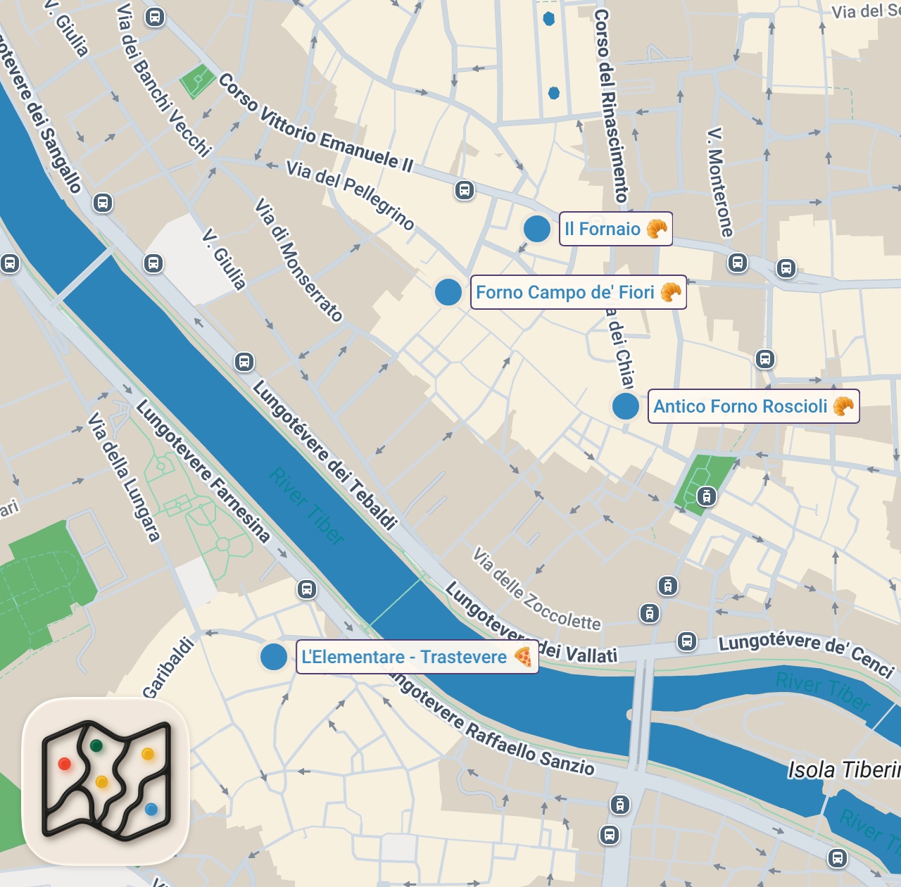 Map of 4 spots from The best pizza in Rome (Pizza Challenge!)