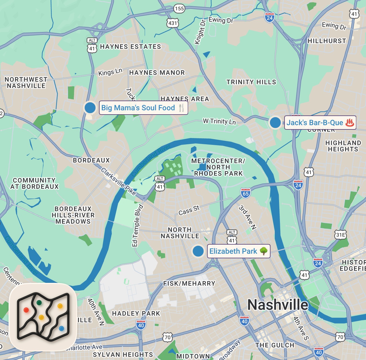 Map of 3 spots from Eating In The Most Dangerous Hoods For 24 Hours…(bad idea)