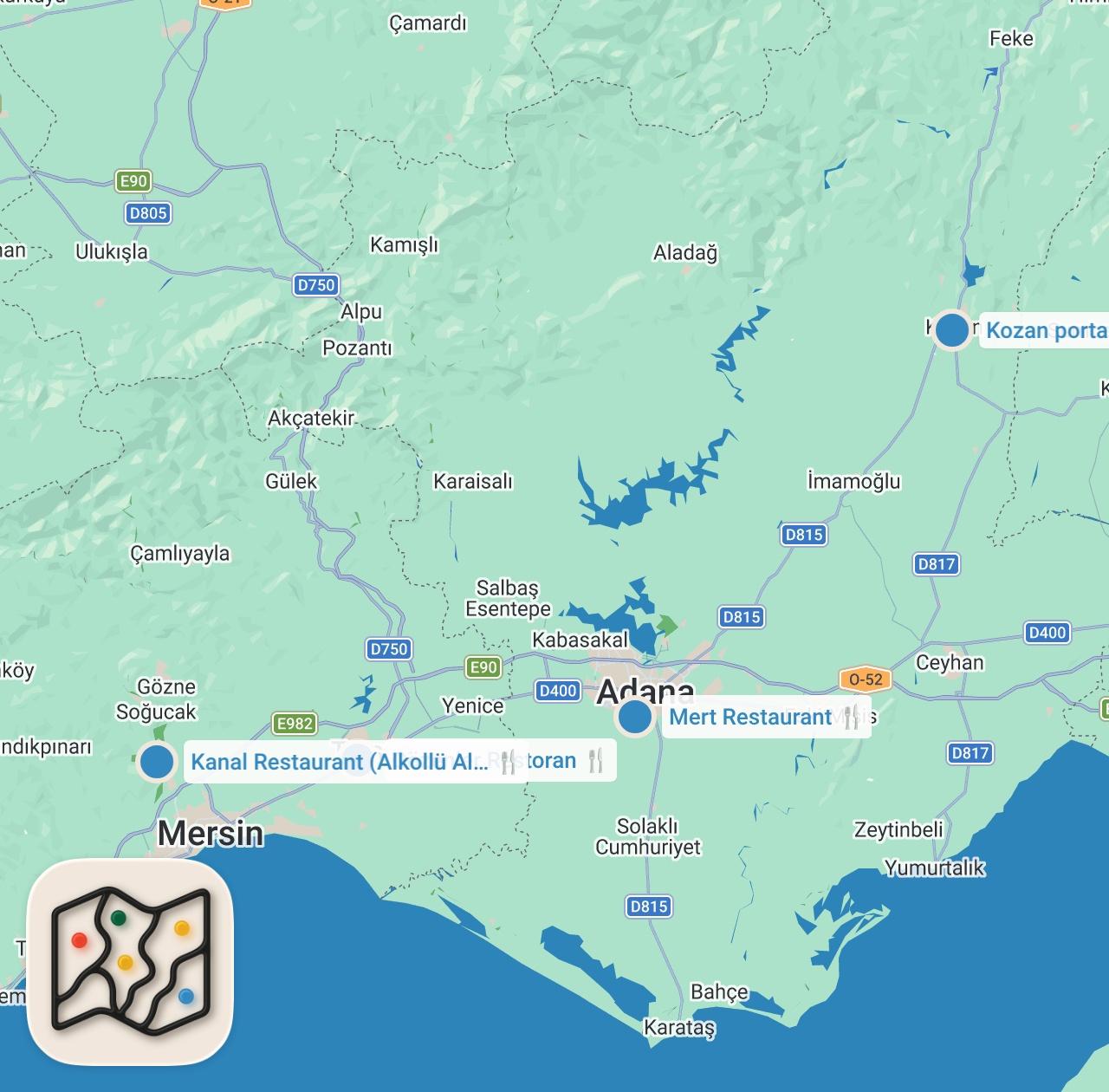 Map preview for MERSİN - ADANA YOL ÜSTÜ LEZZETLERİ (Sac kavurma, humus, pirzola, Adana kebabı) - Ayaküstü Lezzetler