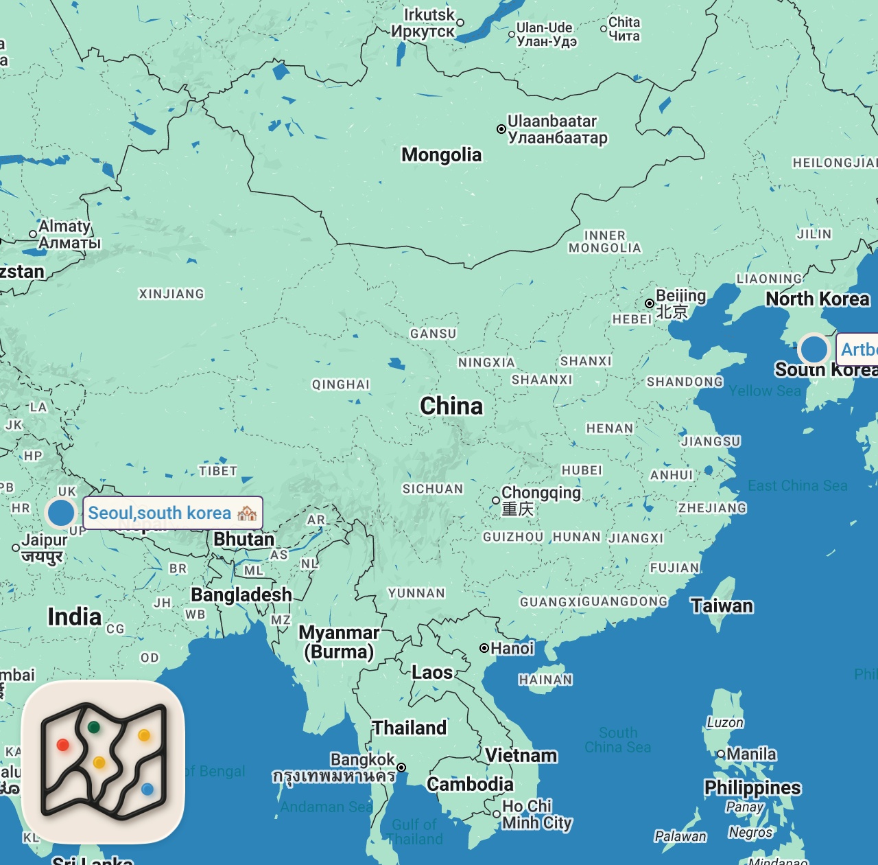 Map of 3 spots from a week in my life in seoul: bookish job, summer heat, & a mini rant