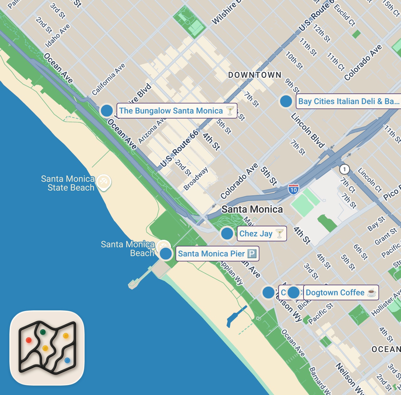 Map of 6 spots from PERFECT DAY IN SANTA MONICA, CALIFORNIA