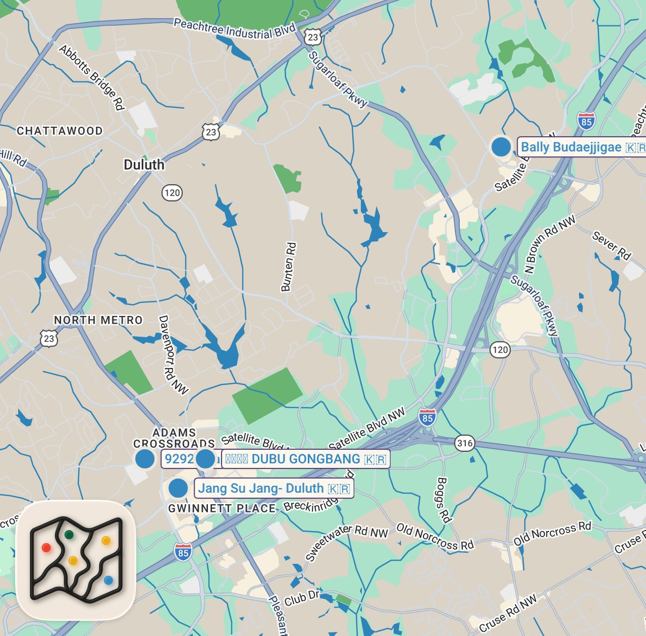Map of 4 spots from Atlanta’s TOP 5 Korean Food Spots🔥 | The BEST Korean Eats in Atlanta!