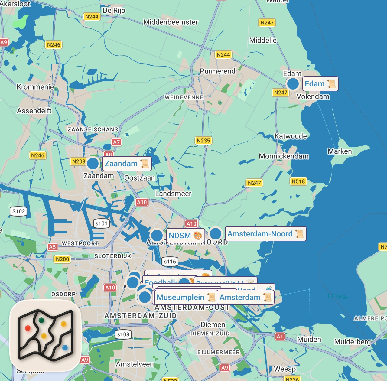 Map of 14 spots from 10 Surprising Reasons to VISIT AMSTERDAM  | Budget Travel Guide