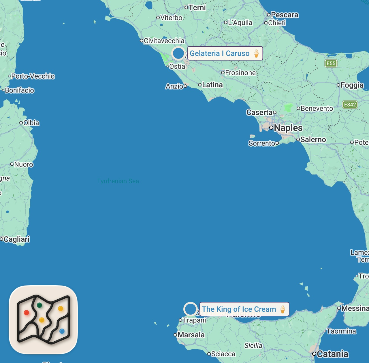 Map of 2 spots from 5 BEST GELATO IN ROME, ITALY🍧 LOCALS SECRETS