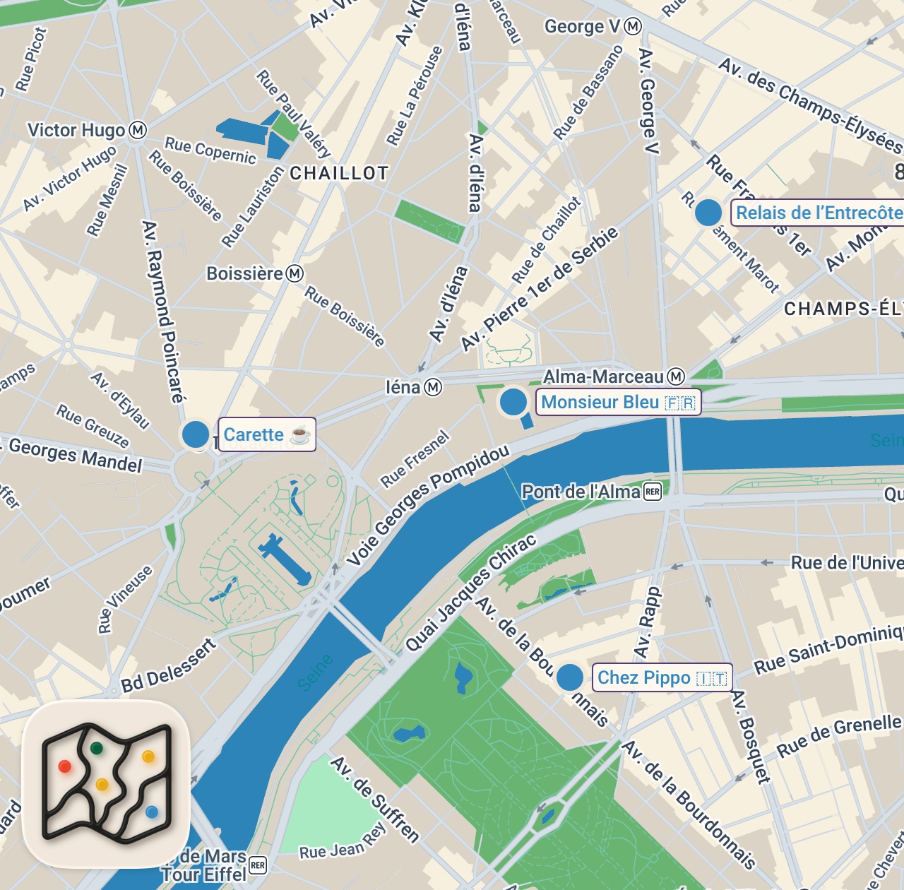 Map of 5 spots from Everything we ate and hoe much it cost in Paris in 36 hours! #parisfood #travelfoodie #paristravel