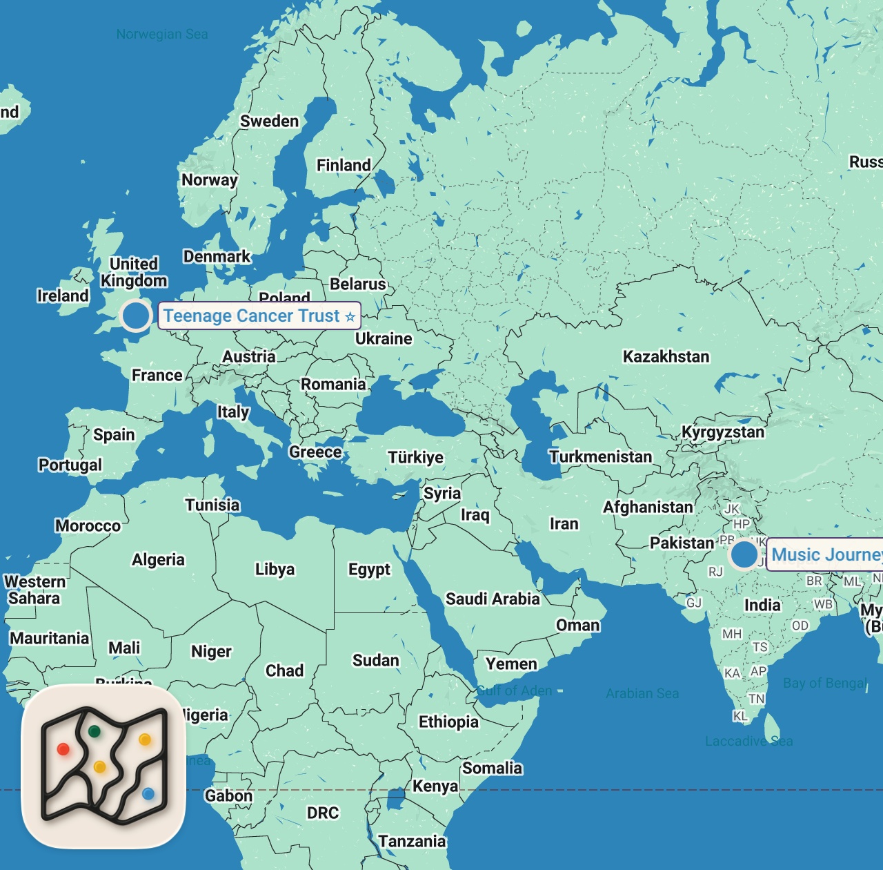 Map of 2 spots from TRAVEL TALK W/ JACKSGAP