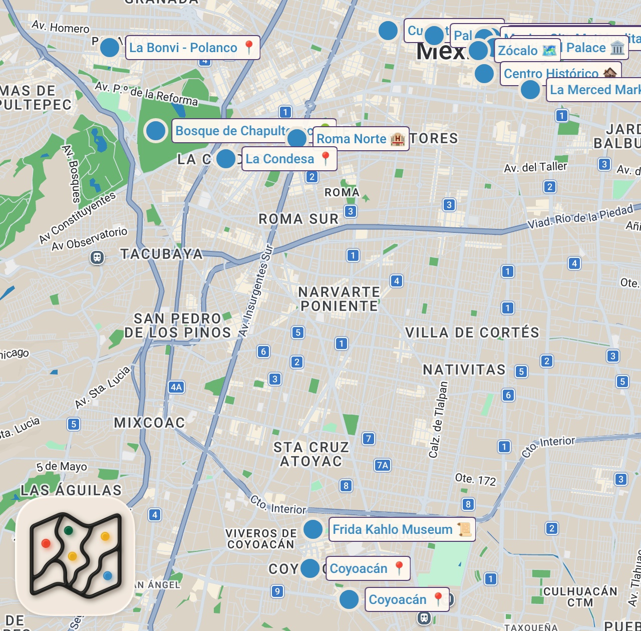 Map of 16 spots from Mexico City for First Timers | Everything to Know Before You Go! (Mexico City Travel Guide)
