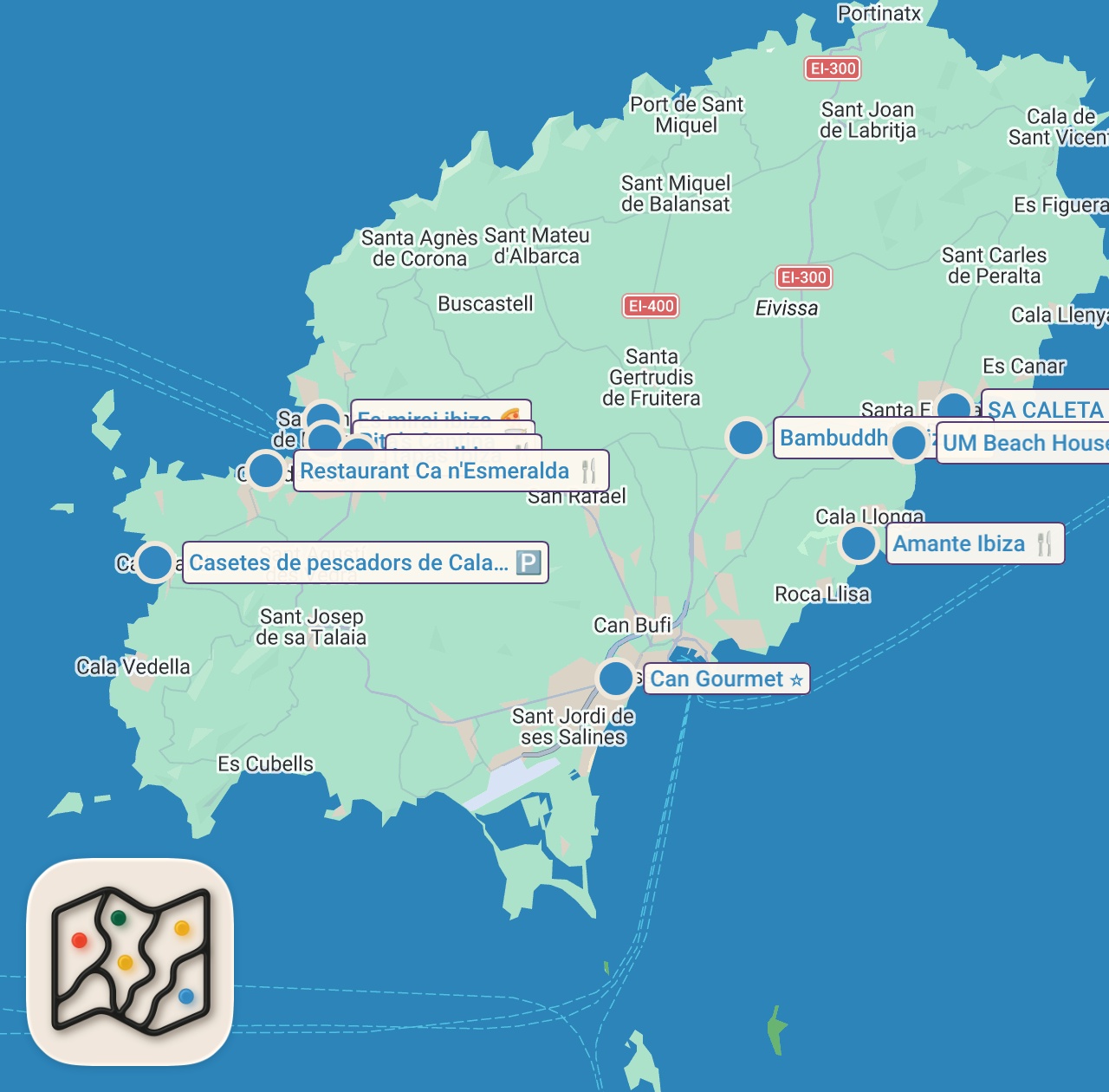 Map of 11 spots from IBIZA FOOD IS ACTUALLY AMAZING