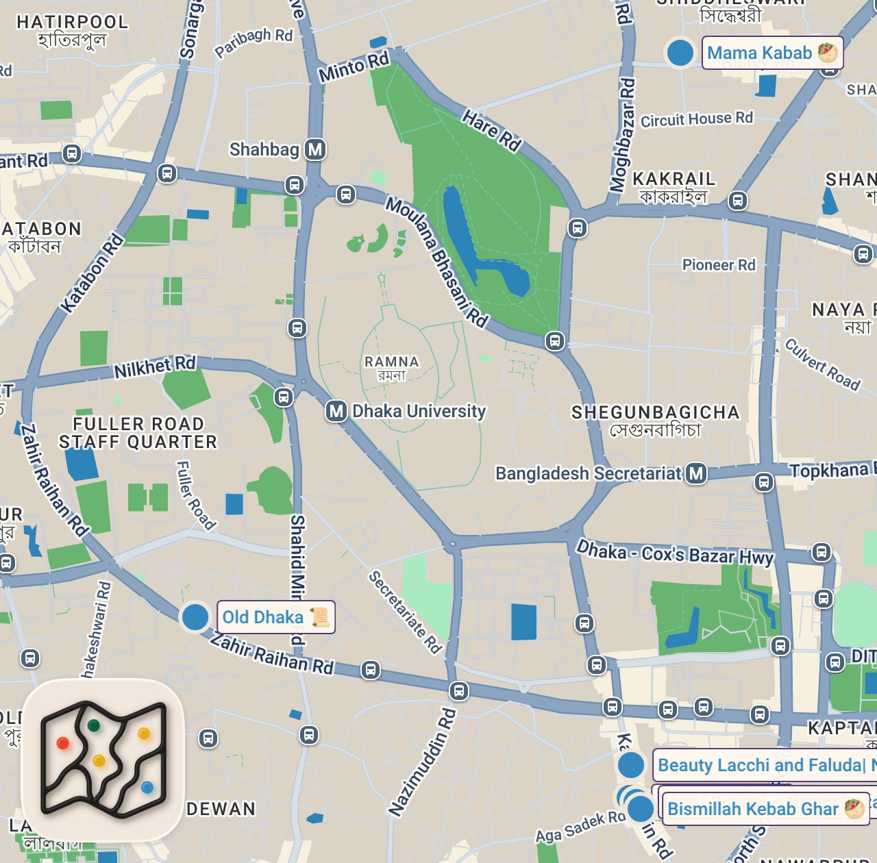 Map of 6 spots from Street Food in Bangladesh!! KEBAB FRY MOUNTAIN + Bangladeshi Food in Old Dhaka!