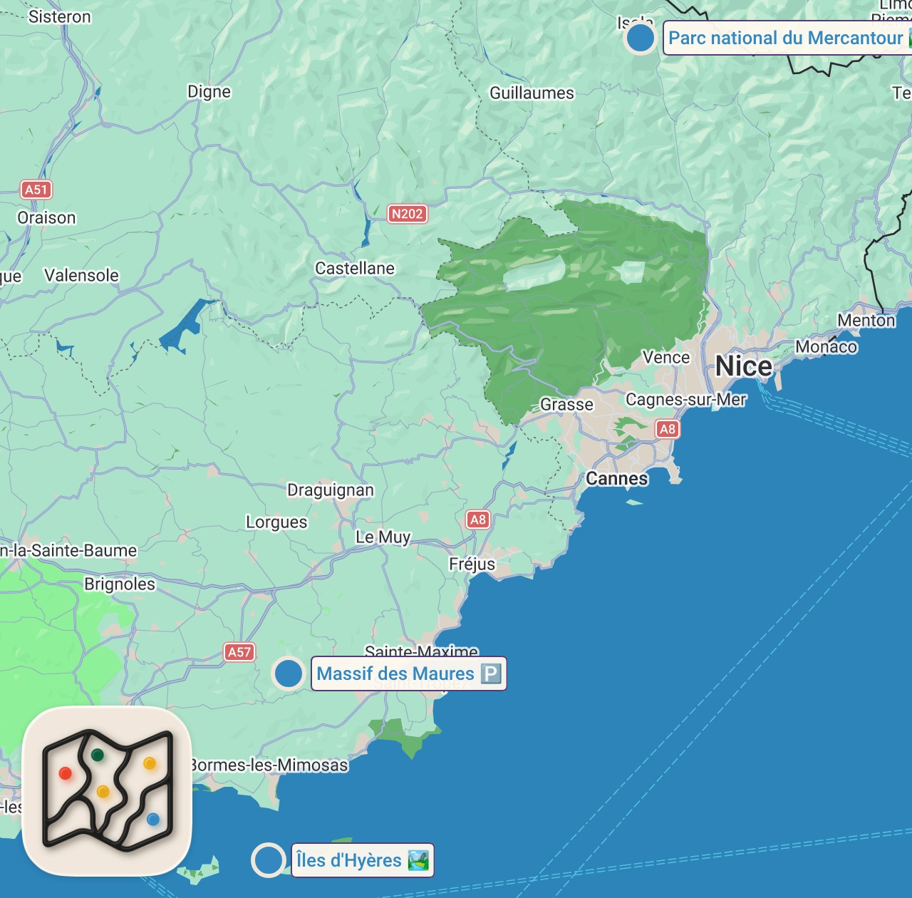 Map of 3 spots from Les plus beaux lieux à voir dans la Côte d'Azur