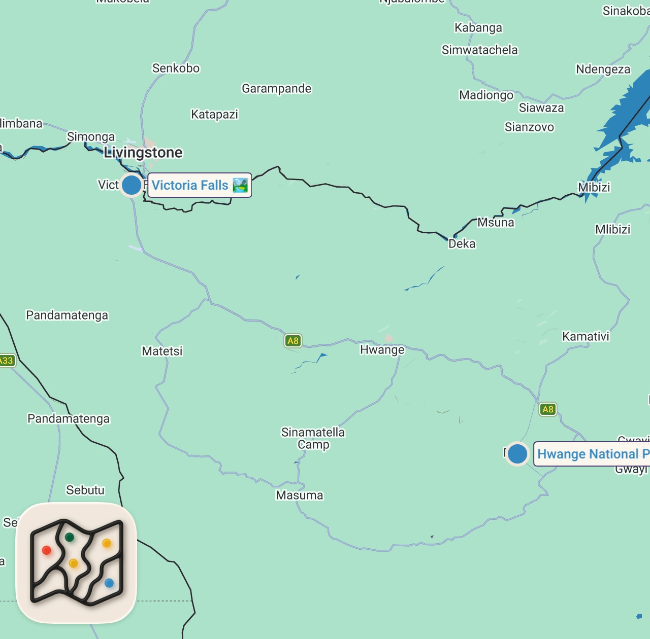Map of 2 spots from Surprising Local Tribe With $200 In The Village Of Matobo Hills, Zimbabwe 🇿🇼 (surreal experience)