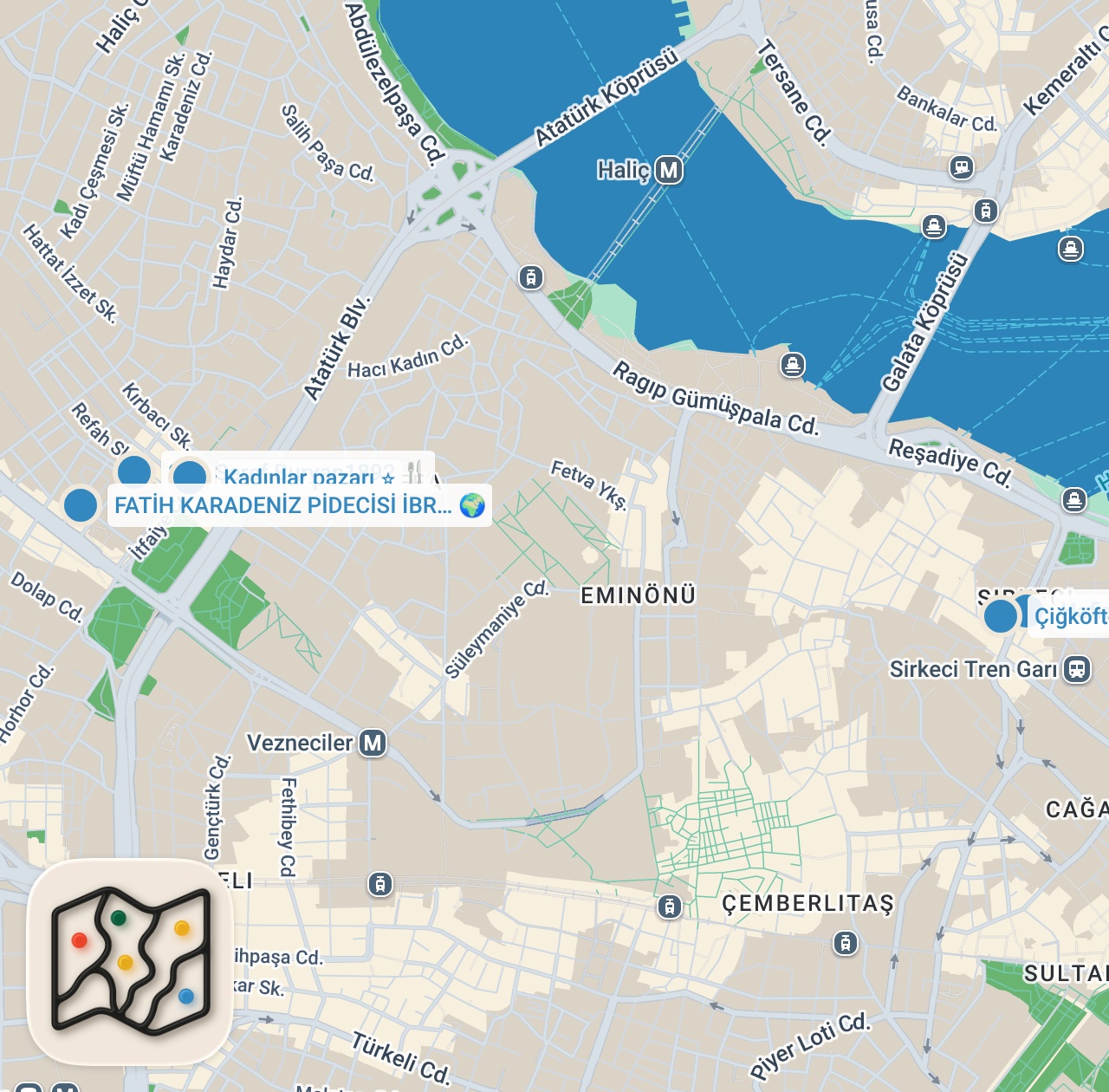 Map preview for İstanbul Fatih'te Yiyerek Bir Gün Geçirin - Birbirine Yürüme Mesafesindeki 5 Efsane Mekan #shorts